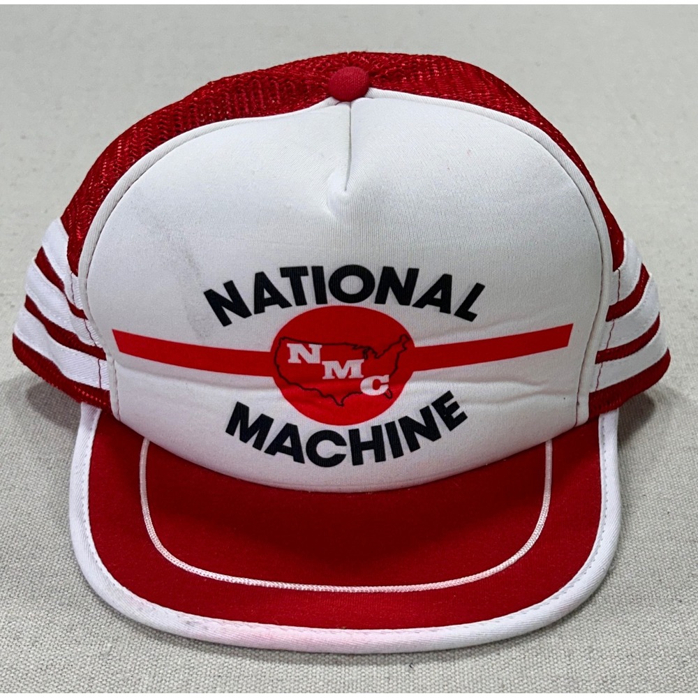 Vintage 3 Stripe National Machine NMC Trucker Mesh Snapback Cap USA NWOTs